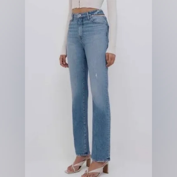 NWT Jonathan Simkhai Womens Blue Amelia Rhinestone Cutout Straight Jeans Size 26
